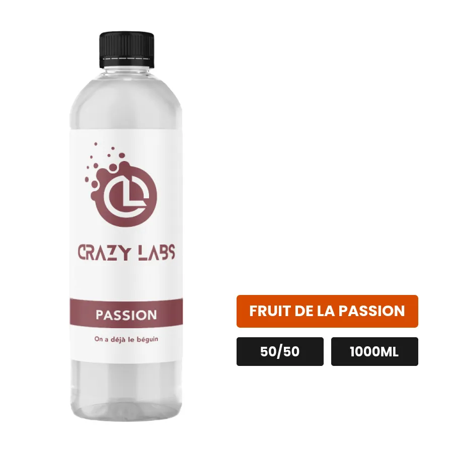 E-liquide Passion de Crazy Labs, 1000 ml, saveur fruit de la passion, sans nicotine de nicotine.