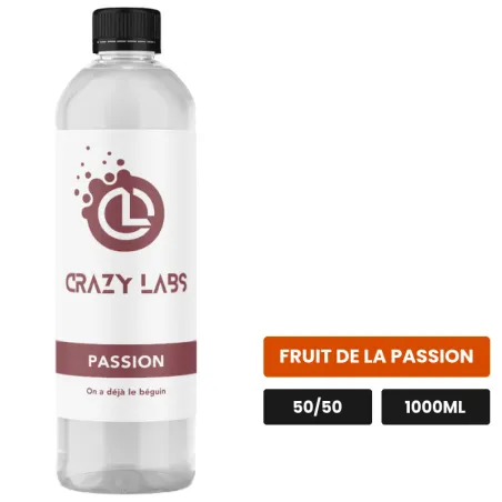 E-liquide Passion de Crazy Labs, 1000 ml, saveur fruit de la passion, sans nicotine de nicotine.