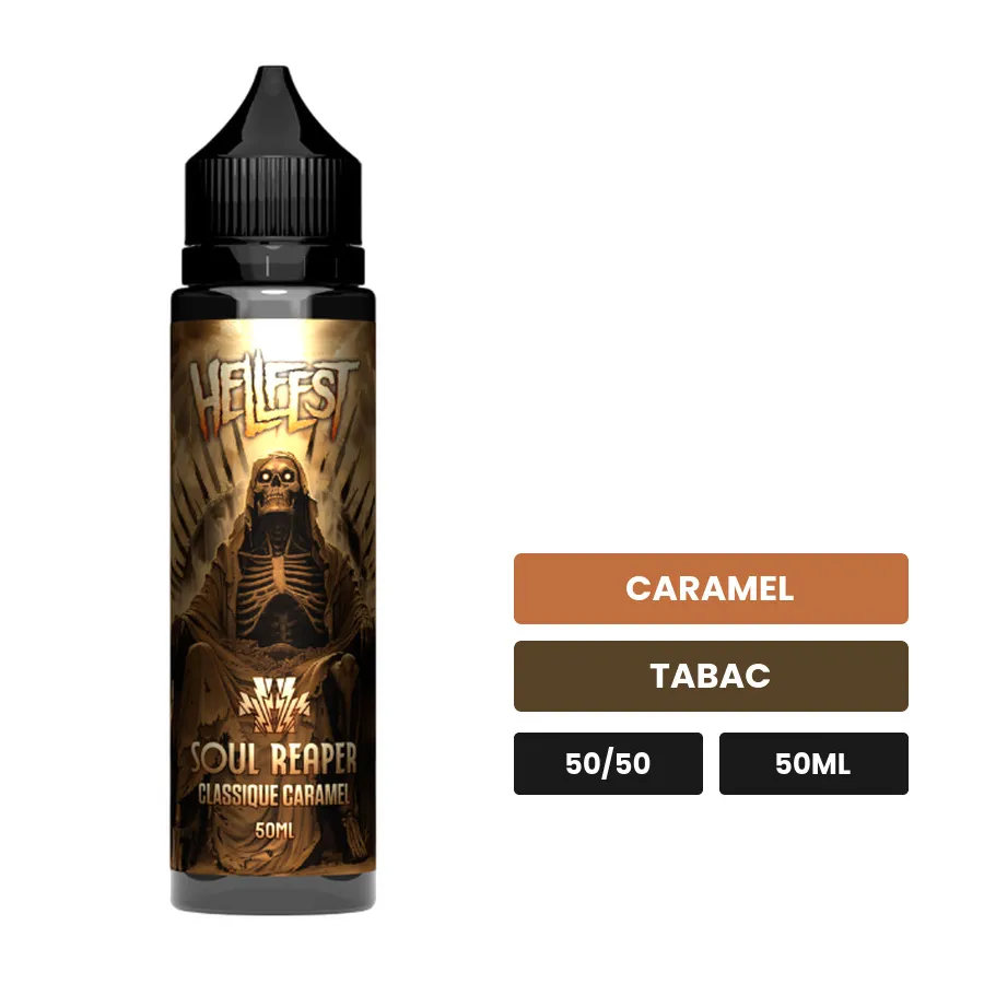 E-liquide Soul Reaper de Cloud Vapor, 50 ml, saveurs caramel et tabac.