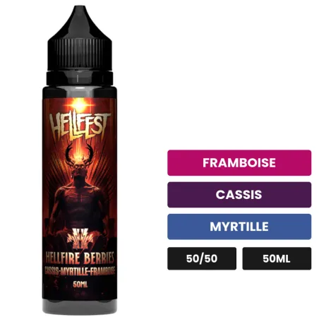 E-liquide Hellfire Berries de Cloud Vapor, 50 ml, saveurs framboise, cassis et myrtille.