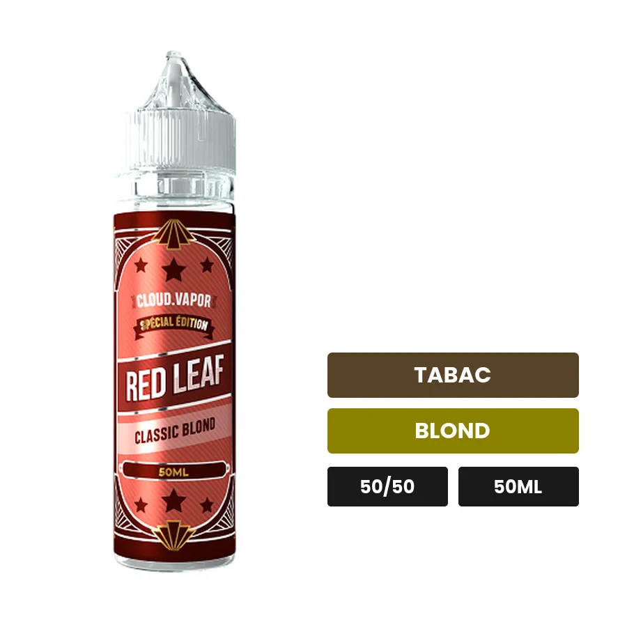 E-liquide Red Leaf de Cloud Vapor, 50 ml, saveurs tabac et blond.