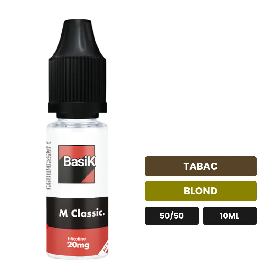E-liquide M Classic de Cloud Vapor, 10 ml, saveurs tabac et blond.