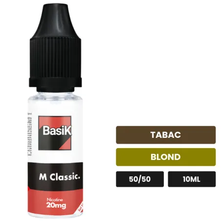 E-liquide M Classic de Cloud Vapor, 10 ml, saveurs tabac et blond.