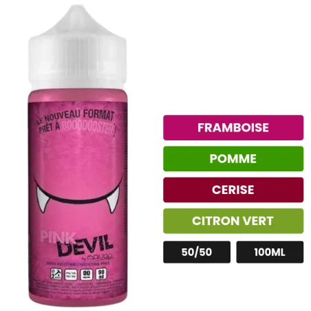 E-liquide Pink Devil d'Avap, 100 ml, saveurs framboise, pomme, cerise et 1 autre.