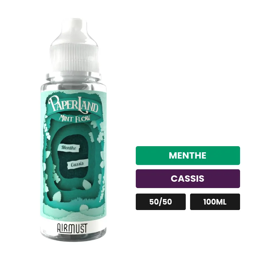 E-liquide Mint Flow d'Airmust, 100 ml, saveurs menthe et cassis.