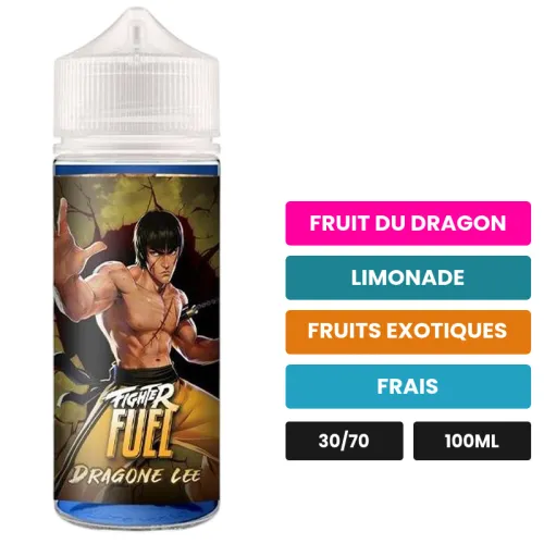 E-liquide Dragone Lee de Maison Fuel, 100 ml, saveurs fruit du dragon, limonade, fruits exotiques et 1 autre, sans nicotine.