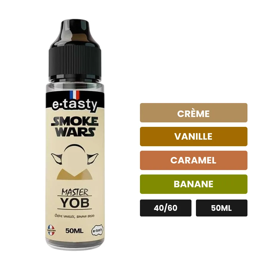 E-liquide Master Yob d'E.Tasty, 50 ml, saveurs crème, vanille, caramel et 1 autre, sans nicotine — prêt à booster de nicotine.