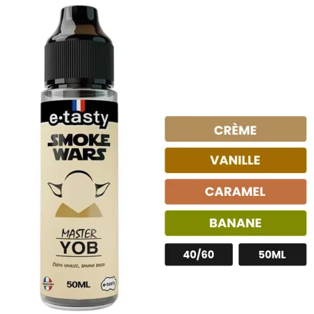 E-liquide Master Yob d'E.Tasty, 50 ml, saveurs crème, vanille, caramel et 1 autre, sans nicotine — prêt à booster de nicotine.