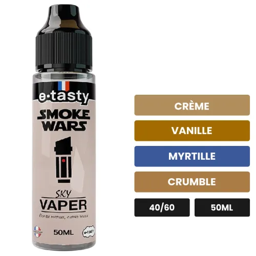 E-liquide Sky Vaper d'E.Tasty, 50 ml, saveurs crème, vanille, myrtille et 1 autre, sans nicotine — prêt à booster de nicotine.