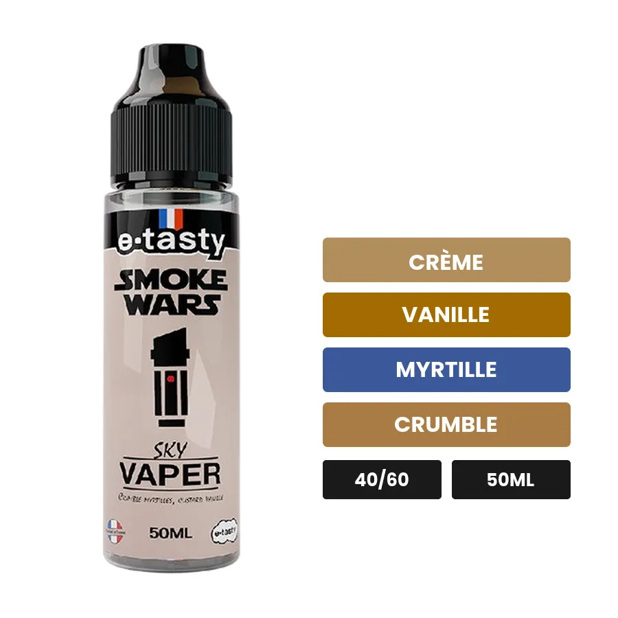 E-liquide Sky Vaper d'E.Tasty, 50 ml, saveurs crème, vanille, myrtille et 1 autre, sans nicotine — prêt à booster de nicotine.