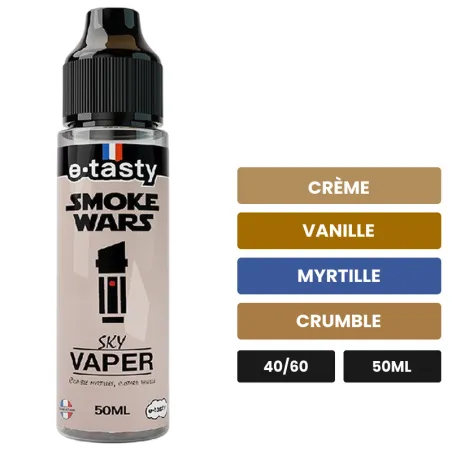 E-liquide Sky Vaper d'E.Tasty, 50 ml, saveurs crème, vanille, myrtille et 1 autre, sans nicotine — prêt à booster de nicotine.