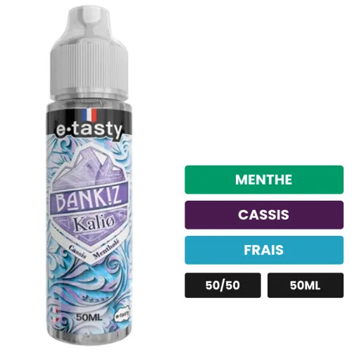 E-liquide Kalio Extra Frais d'E.Tasty, 50 ml, saveurs menthe, cassis et frais, sans nicotine — prêt à booster de nicotine.