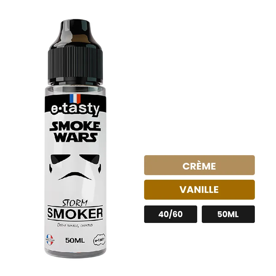 E-liquide Storm Smoker d'E.Tasty, 50 ml, saveurs crème et vanille, sans nicotine — prêt à booster de nicotine.