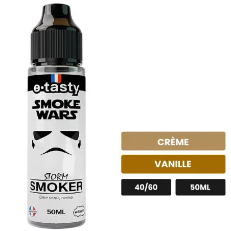 E-liquide Storm Smoker d'E.Tasty, 50 ml, saveurs crème et vanille, sans nicotine — prêt à booster de nicotine.
