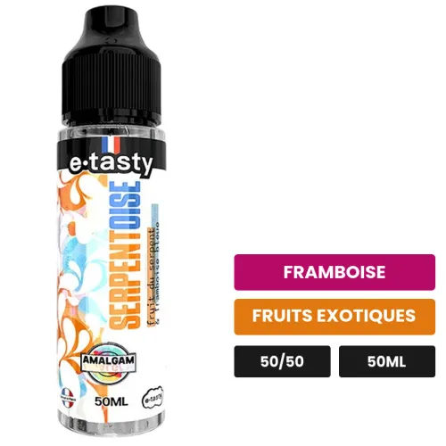 E-liquide Serpentoise d'E.Tasty, 50 ml, saveurs framboise et fruits exotiques, sans nicotine — prêt à booster de nicotine.