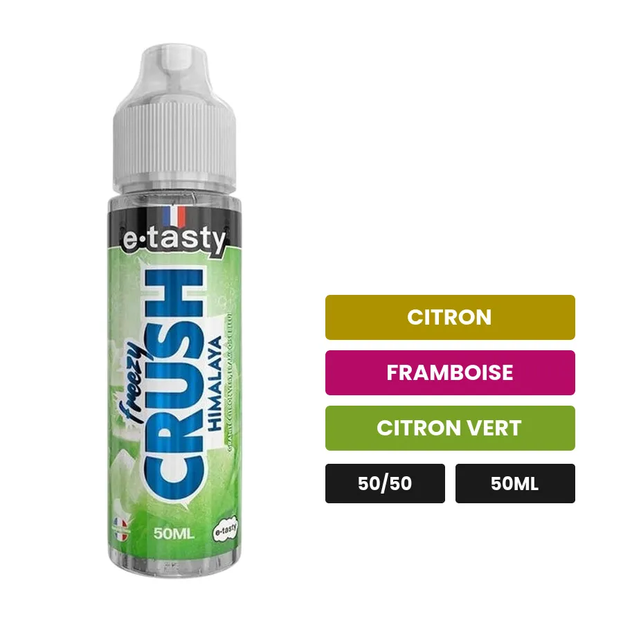 E-liquide Himalaya d'E.Tasty, 50 ml, saveurs citron, framboise et citron vert, sans nicotine — prêt à booster de nicotine.