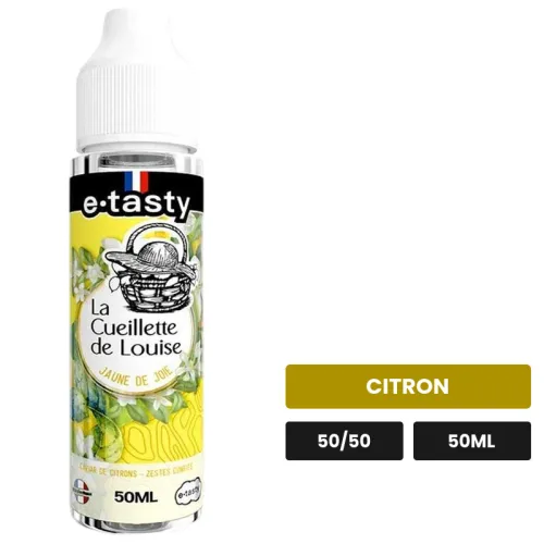 E-liquide Jaune De Joie d'E.Tasty, 50 ml, saveur citron, sans nicotine — prêt à booster de nicotine.