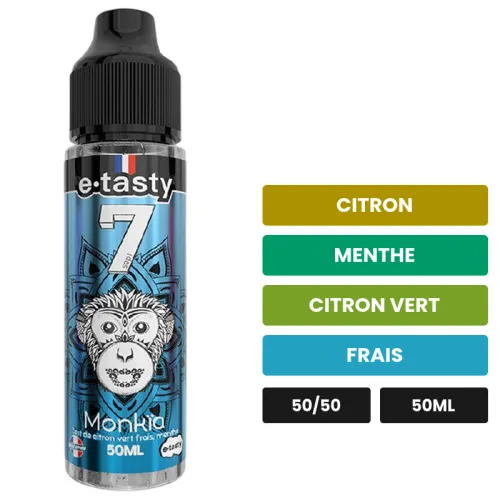 E-liquide Monkia d'E.Tasty, 50 ml, saveurs citron, menthe, citron vert et 1 autre, sans nicotine — prêt à booster de nicotine.