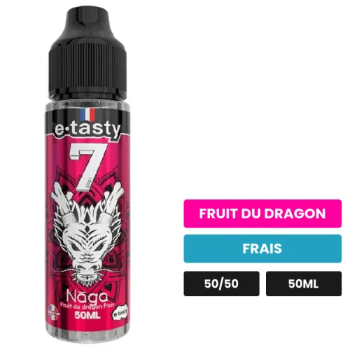 E-liquide Naga d'E.Tasty, 50 ml, saveurs fruit du dragon et frais, sans nicotine — prêt à booster de nicotine.