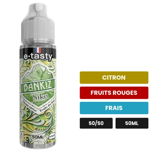E-liquide Siko d'E.Tasty, 50 ml, saveurs citron, fruits rouges et frais, sans nicotine — prêt à booster de nicotine.