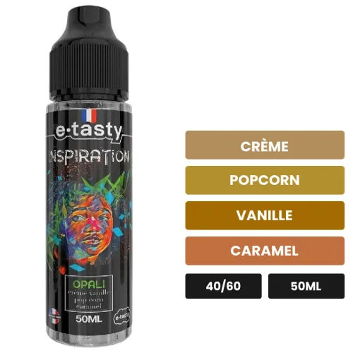 E-liquide Opali d'E.Tasty, 50 ml, saveurs crème, popcorn, vanille et 1 autre, sans nicotine — prêt à booster de nicotine.