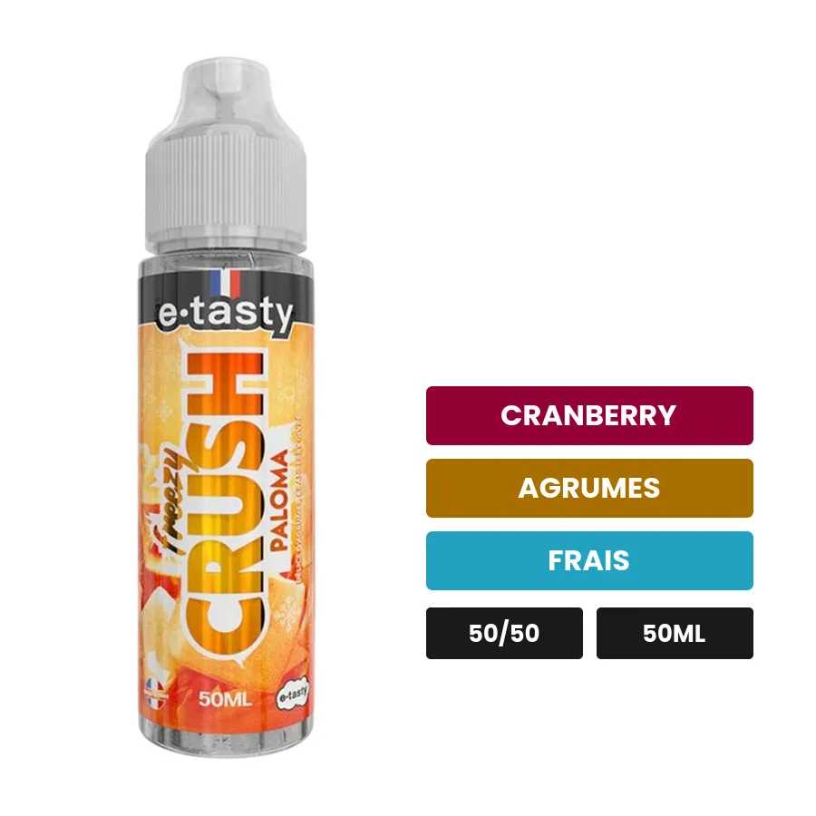 E-liquide Paloma d'E.Tasty, 50 ml, saveurs cranberry, agrumes et frais, sans nicotine — prêt à booster de nicotine.