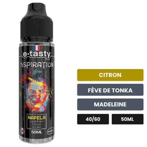 E-liquide Napela d'E.Tasty, 50 ml, saveurs citron, fève de tonka et madeleine, sans nicotine — prêt à booster de nicotine.