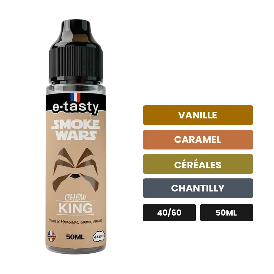 E-liquide Chew King d'E.Tasty, 50 ml, saveurs vanille, caramel, céréales et 1 autre, sans nicotine — prêt à booster de.