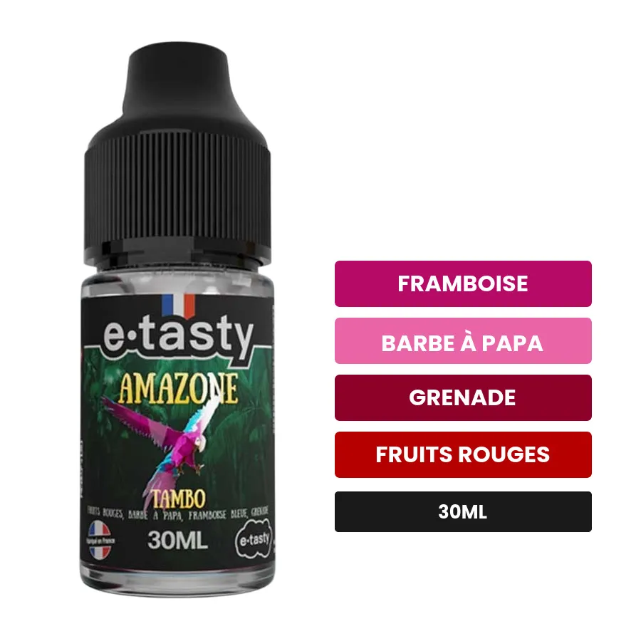 Arome concentre Tambo d'E.Tasty, 30 ml, saveurs framboise, barbe à papa, grenade et 2 autres, sans nicotine — arôme à diluer.