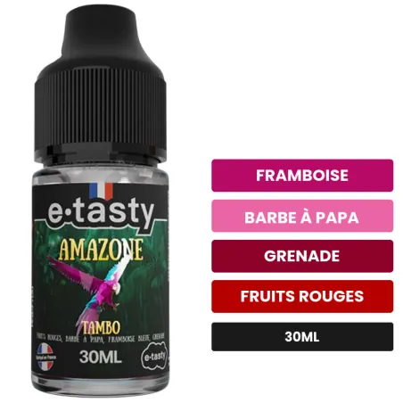 Arome concentre Tambo d'E.Tasty, 30 ml, saveurs framboise, barbe à papa, grenade et 2 autres, sans nicotine — arôme à diluer.