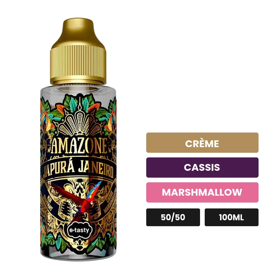 E-liquide Japurá Janeiro d'E.Tasty, 100 ml, saveurs crème, cassis et marshmallow, sans nicotine — prêt à booster de nicotine.