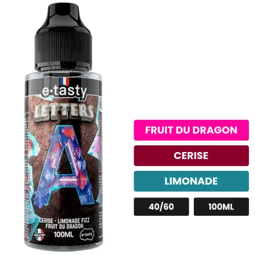E-liquide Letters A d'E.Tasty, 100 ml, saveurs fruit du dragon, cerise et limonade, sans nicotine — prêt à booster de.