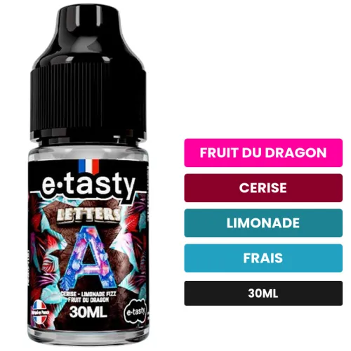 Arome concentre Letters A d'E.Tasty, 30 ml, saveurs fruit du dragon, cerise, limonade et 1 autre, sans nicotine — arôme à.