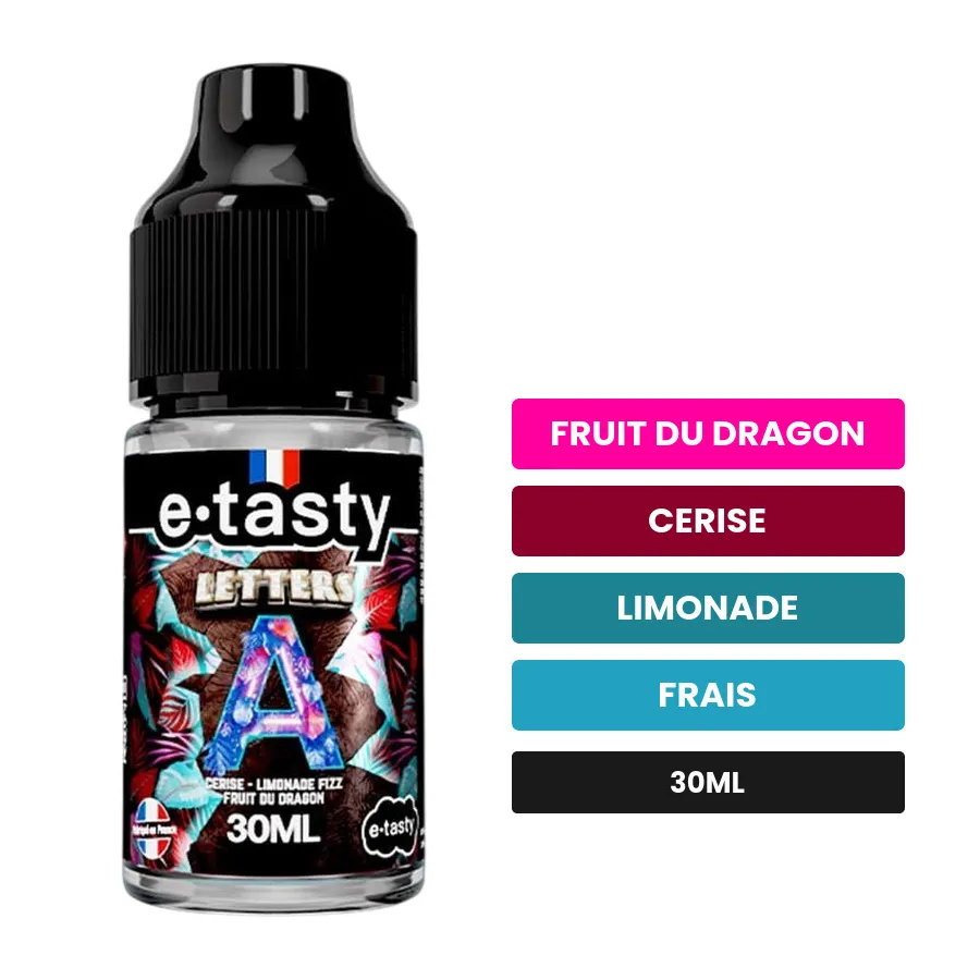 Arome concentre Letters A d'E.Tasty, 30 ml, saveurs fruit du dragon, cerise, limonade et 1 autre, sans nicotine — arôme à.