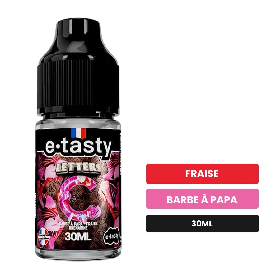 Arome concentre Letters C d'E.Tasty, 30 ml, saveurs fraise et barbe à papa, sans nicotine — arôme à diluer de nicotine.