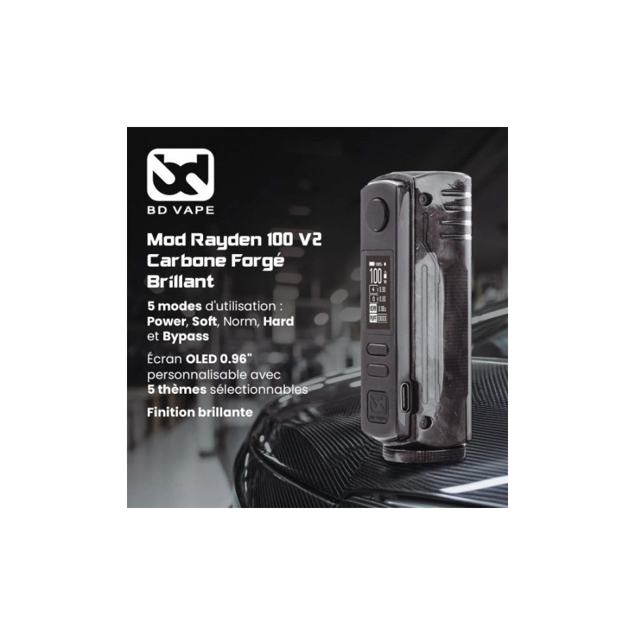 BD Vape - Mod Rayden 100 V2 Carbon Forgé Brillant Édition Limitée