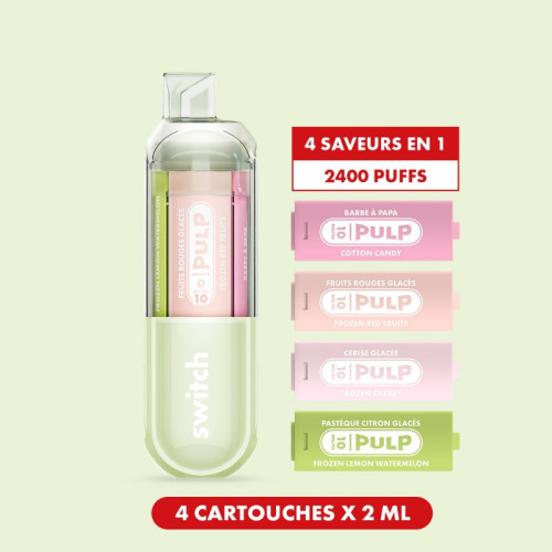Kit Le Pod Switch 2400 4en1 (+ Pod 2ml) Vert Pulp - Barbe A Papa, Fruits Rouges Glaces, Cerise Glacee, Pasteque Citron Glaces