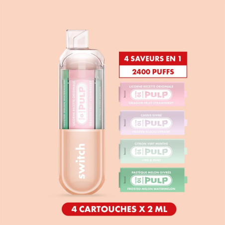 Kit Le Pod Switch 2400 4en1 (+ Pod 2ml) Rose Pulp - Licorne, Cassis Givre, Citron Vert Menthe, Pasteque Melon Givres