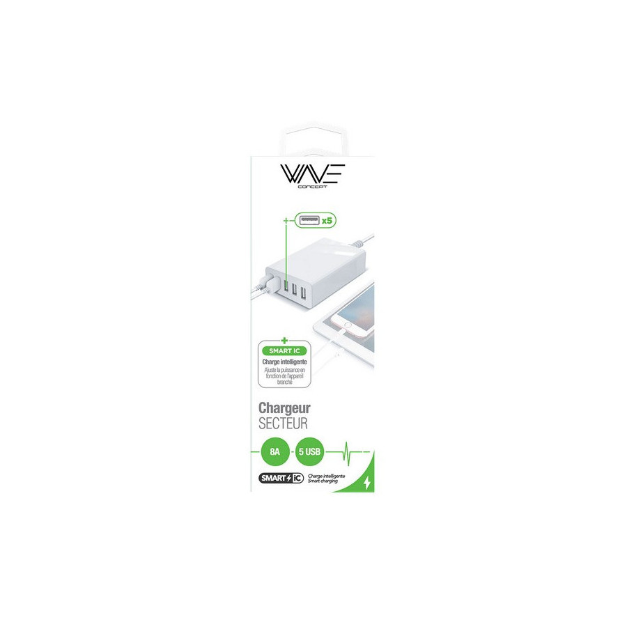 Chargeur Secteur 5 ports USA A 8A Wave Concept