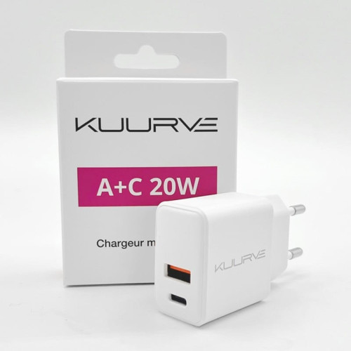 ADAPTATEUR CHARGEUR SECTEUR USB + USB C KUURVE