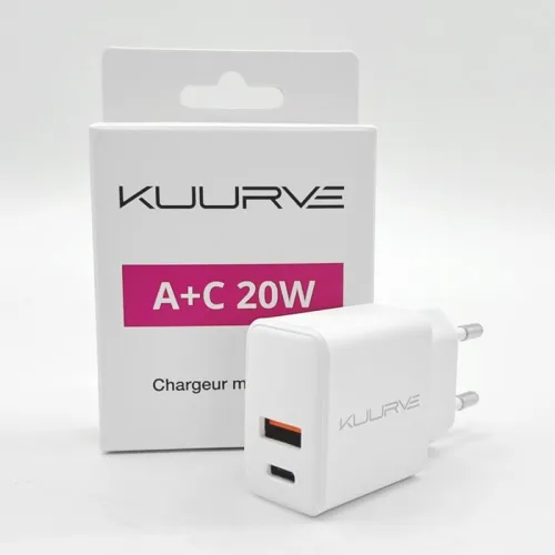 ADAPTATEUR CHARGEUR SECTEUR USB + USB C KUURVE