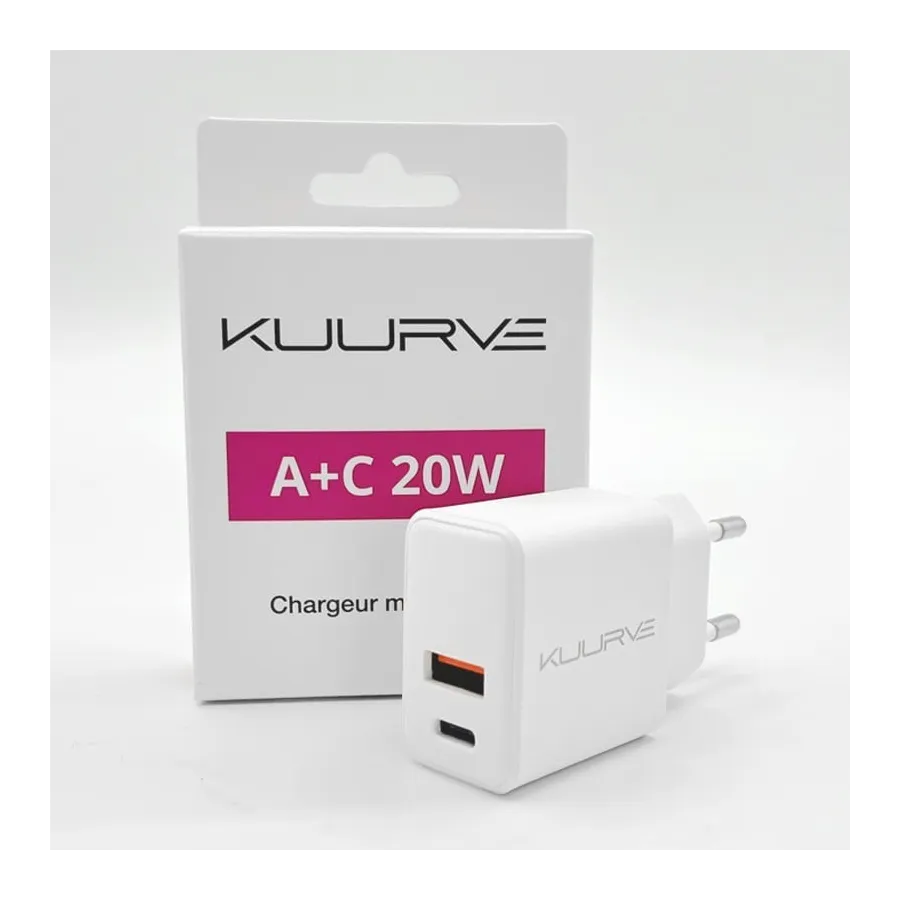 ADAPTATEUR CHARGEUR SECTEUR USB + USB C KUURVE