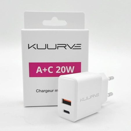 ADAPTATEUR CHARGEUR SECTEUR USB + USB C KUURVE