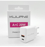 ADAPTATEUR CHARGEUR SECTEUR USB + USB C KUURVE