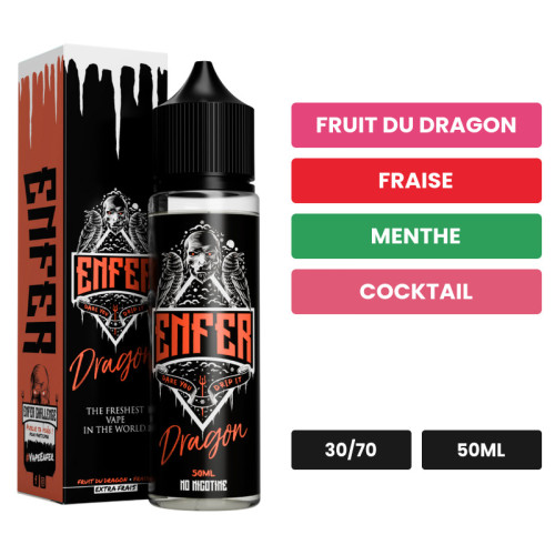 E-liquide Dragon de Vape 47, 50 ml, saveurs fruit du dragon, fraise, menthe et 2 autres.