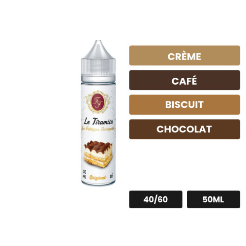 E-liquide Le Tiramisu de La Fabrique Française, 50 ml, saveurs crème, café, biscuit et 3 autres.