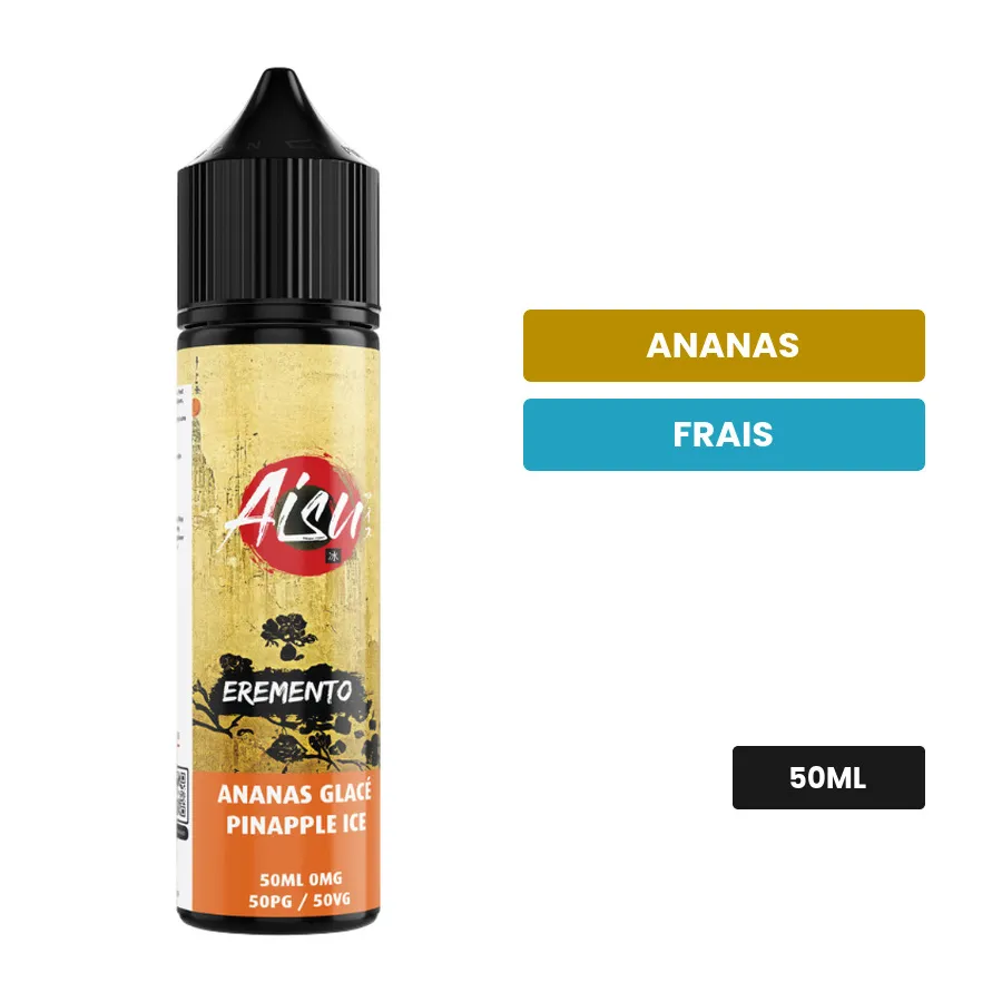E-liquide Ananas Glace d'Aisu, 50 ml, saveurs ananas et frais.