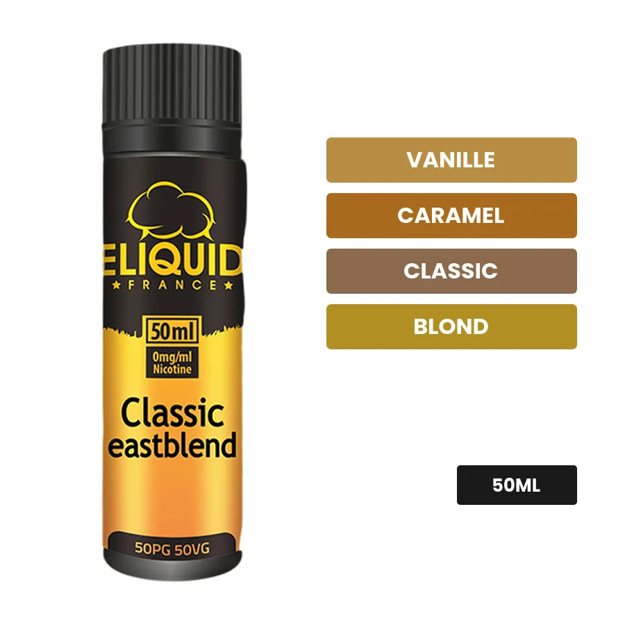 E-liquide Classic Eastblend d'Eliquid France, 50 ml, saveurs vanille, caramel, classic et 1 autre.