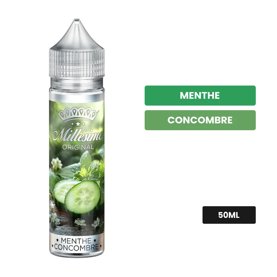 E-liquide Menthe Concombre de Millésime, 50 ml, saveurs menthe et concombre.