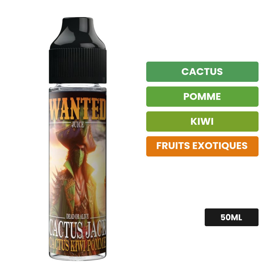 E-liquide Cactus Jack de Wanted Juice, 50 ml, saveurs cactus, pomme, kiwi et 1 autre.
